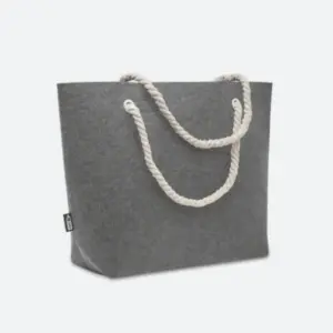 Bolsa personalizada de tela gris con asas, ideal para promociones y eventos corporativos, perfecta para mostrar el logo de tu empresa.