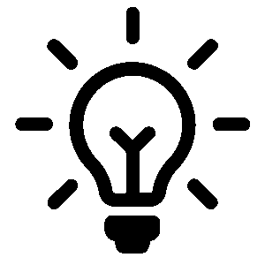 La imagen muestra un icono de una bombilla encendida en negro sobre un fondo verde oscuro. La bombilla está rodeada de líneas cortas que representan la luz que emana.