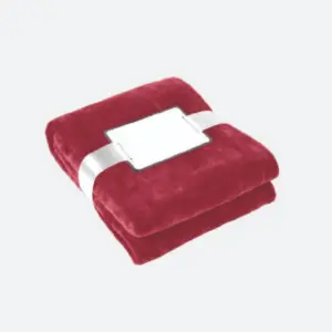 Manta personalizada roja con logo, ideal para regalos publicitarios en empresas, promociones y eventos. Confort y branding.