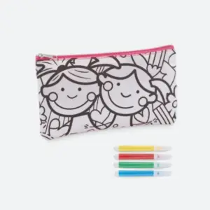 Estuche personalizable con diseño para colorear, ideal como regalo publicitario para empresas en eventos y promociones.