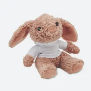 Peluche con camiseta personalizable, ideal como regalo publicitario para empresas en promociones y eventos.