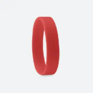Pulsera de silicona roja personalizada con logo, ideal para promociones, eventos y regalos publicitarios para empresas.