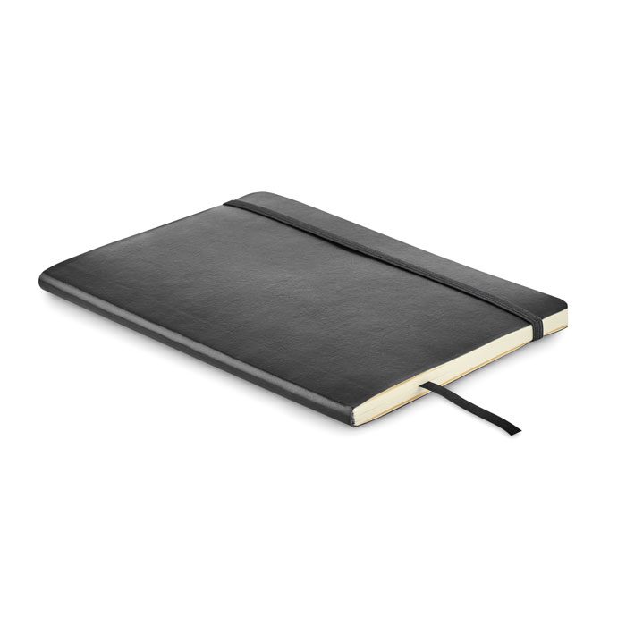 Cuaderno personalizado en color negro, ideal para regalos publicitarios de empresas en eventos y promociones.
