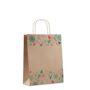 Bolsa de papel decorativa ideal para regalos publicitarios personalizados con logo, perfecta para eventos y promociones empresariales.