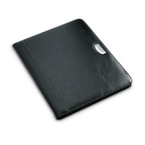 Carpeta negra personalizada para empresas, ideal como regalo publicitario en promociones y eventos, con logo incluido.