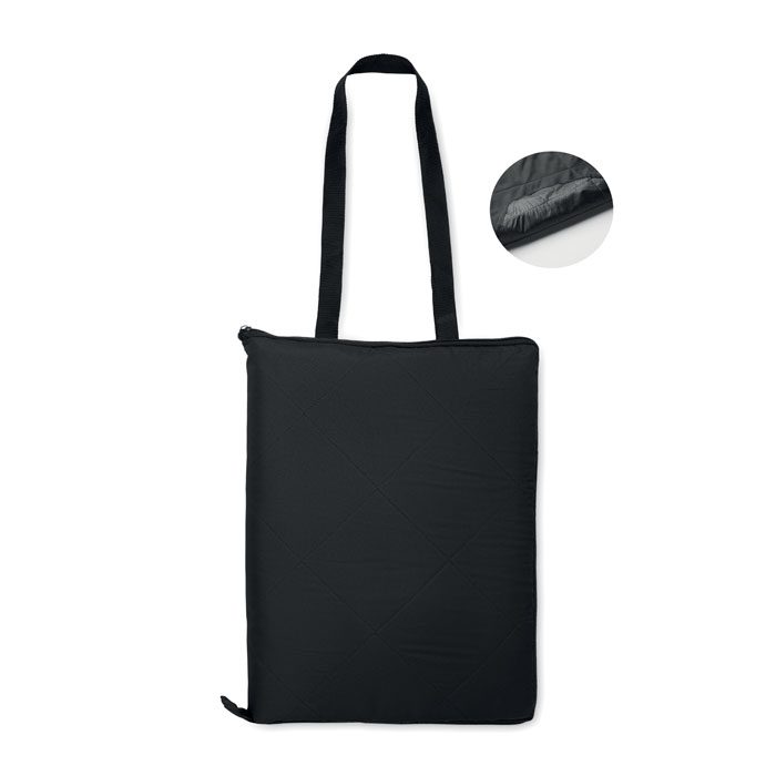 Bolsa tote negra personalizada con logo, ideal para promociones y eventos, perfecta como regalo publicitario para empresas.
