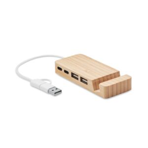 Cargador USB personalizado de madera, ideal como regalo promocional para empresas en eventos y campañas publicitarias.