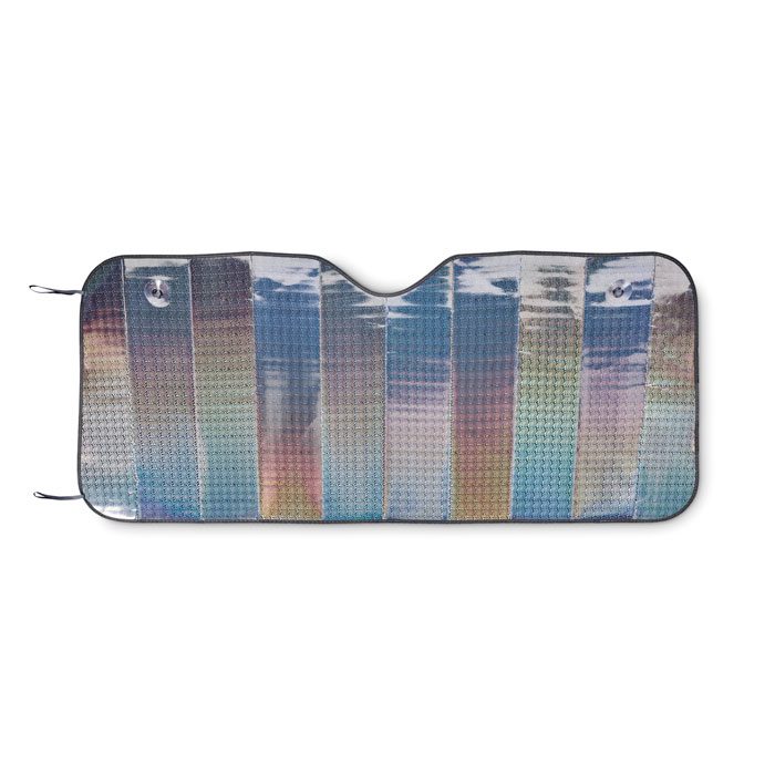 Protector solar para auto personalizado con logo, ideal para promociones y eventos corporativos. Regalo práctico y útil.