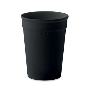 Vaso publicitario personalizado en color negro, ideal para promociones y eventos de empresas con logo. Perfecto para marketing.
