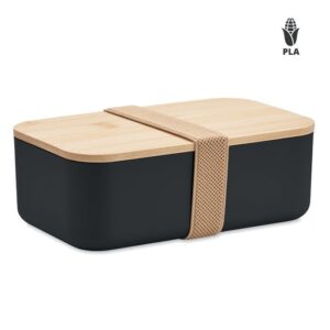 Caja de almuerzo personalizada con logo, ideal para promociones, eventos y regalos publicitarios de empresas. Diseño elegante y práctico.