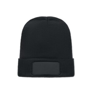 Gorro negro personalizado con logo ideal para regalos publicitarios en empresas, promociones y eventos.