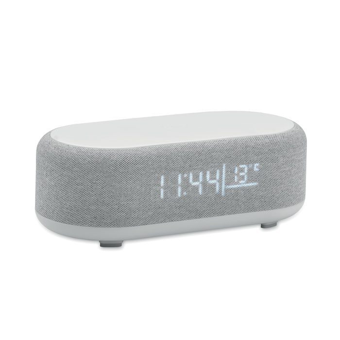Altavoz despertador personalizado con logo, ideal para promociones y eventos corporativos. Regalo práctico y moderno para empresas.