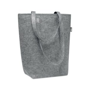 Bolsa tote gris personalizada con logo, ideal para promociones y eventos de empresas. Regalo publicitario práctico y moderno.