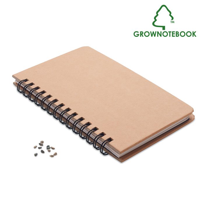 Cuaderno ecológico personalizado con logo, ideal como regalo publicitario para empresas, promociones y eventos sostenibles.