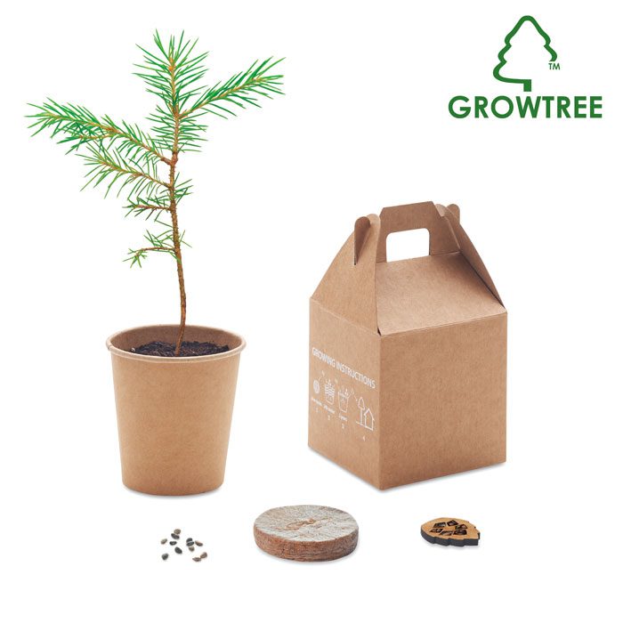 Regalos publicitarios personalizados: kit de cultivo de árbol con logo ideal para promociones y eventos ecológicos.