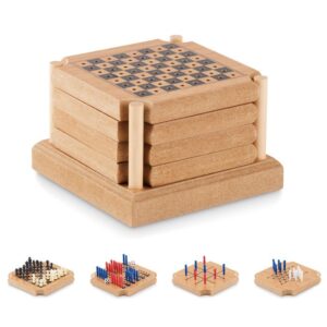 Juego de mesa personalizado en madera, ideal como regalo publicitario para empresas en eventos y promociones.