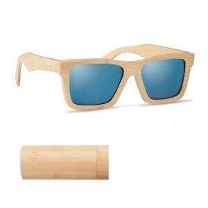 Gafas de sol personalizadas de madera con logo, ideales para promociones y eventos corporativos. Regalos publicitarios únicos.