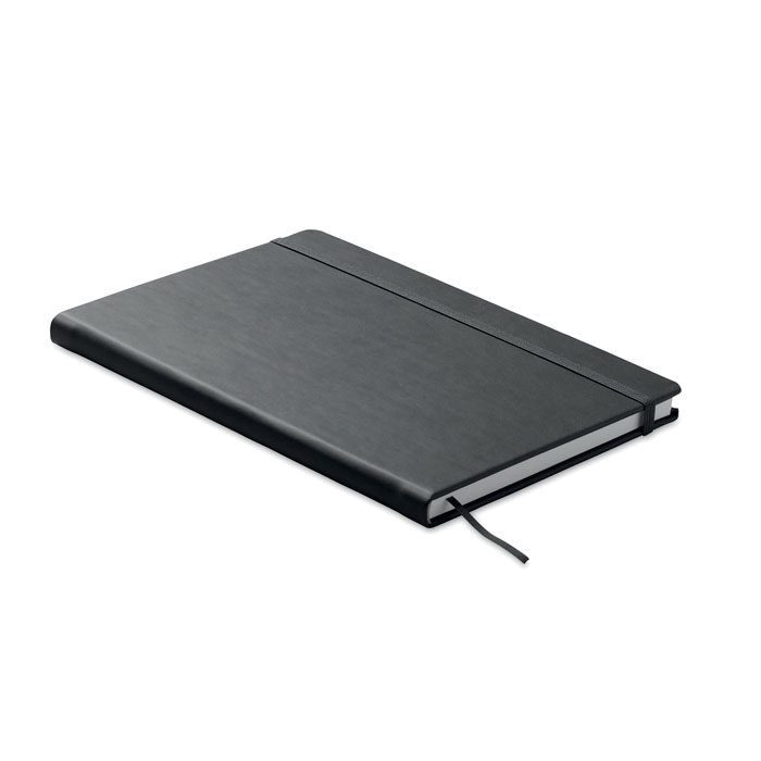 Cuaderno personalizado en negro, ideal para regalos publicitarios de empresas, promociones y eventos. Perfecto para anotar ideas.