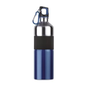 Botella de aluminio personalizada con logo, ideal para regalos promocionales en eventos y publicidad empresarial.