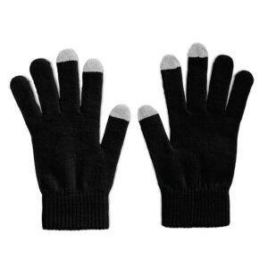 Guantes táctiles negros personalizados con logo, ideales para promociones y eventos corporativos, combinando estilo y funcionalidad.