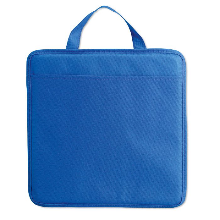 Bolsa personalizada azul para empresas, ideal como regalo publicitario en promociones y eventos, con espacio para logo.