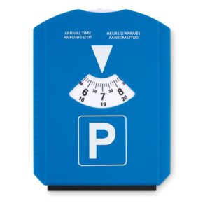 Reloj de estacionamiento personalizado con logo, ideal para promociones y eventos de empresas. Útil y práctico para clientes.
