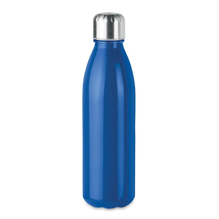 Botella de acero inoxidable azul, ideal como regalo publicitario personalizado con logo para empresas y eventos.