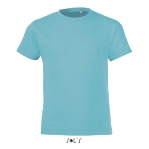 Camiseta personalizada en color azul para regalos publicitarios, ideal para promocionar empresas en eventos y promociones.